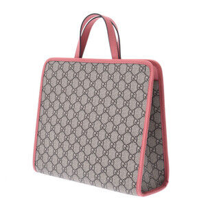 Gucci Handbag Pink Yuko Beige Leather Tan Canvas Higuchi